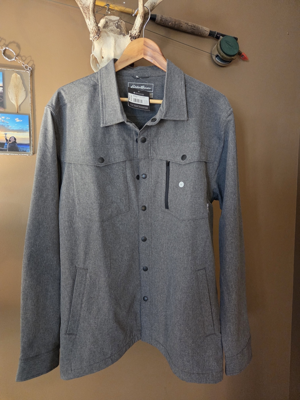 Eddie Bauer Men's Grey Button-Front Shirt Jacket